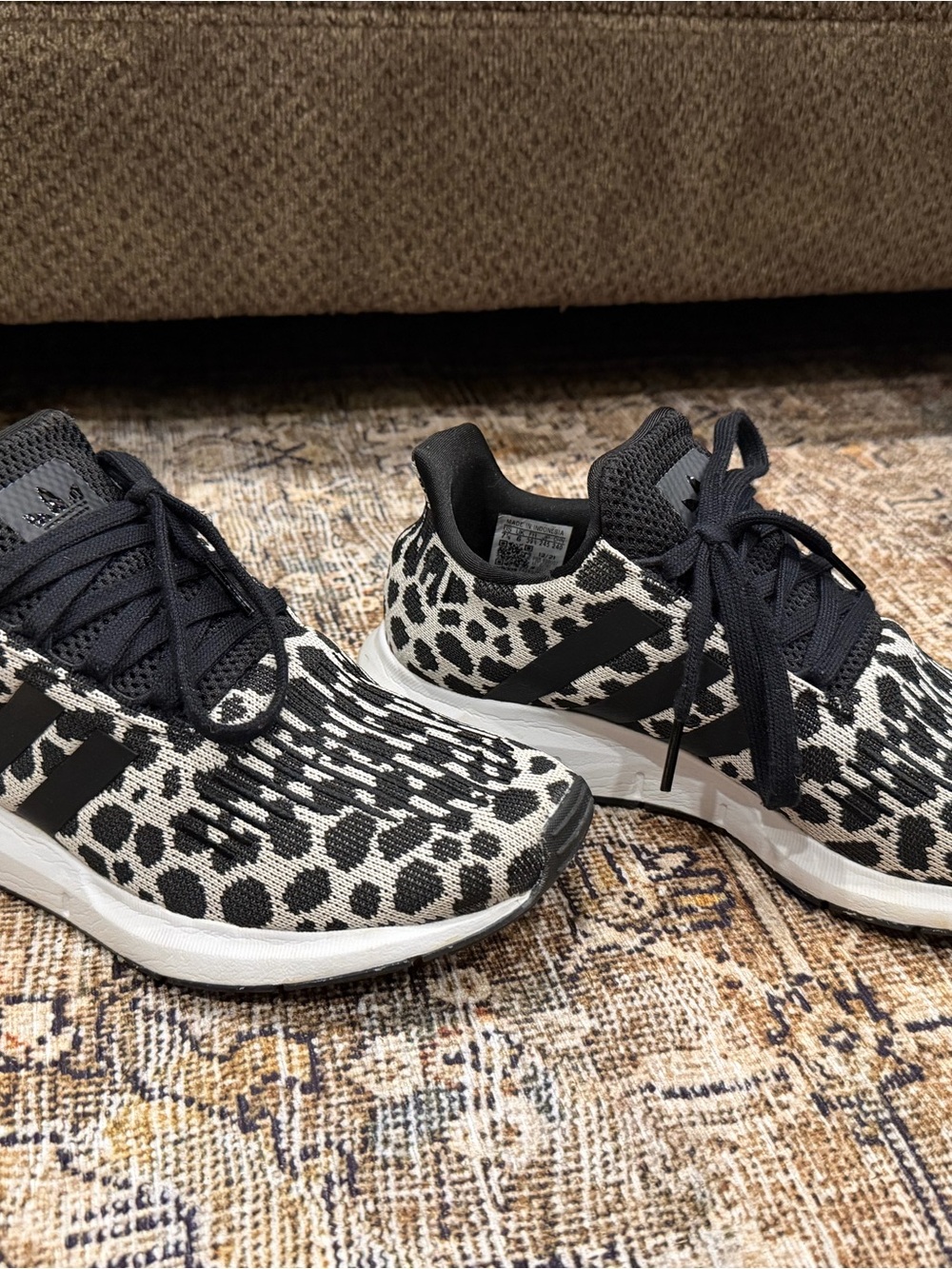 Women's Black & White Leopard Knit Running Sneakers - adidas